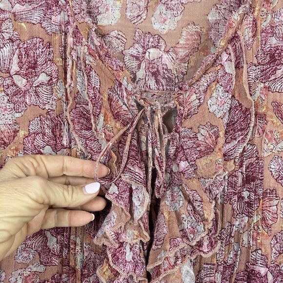 Free People FP One Nisha Printed Tunic Dress Size M Pink Hand Painted Romantic - Picture 6 of 11